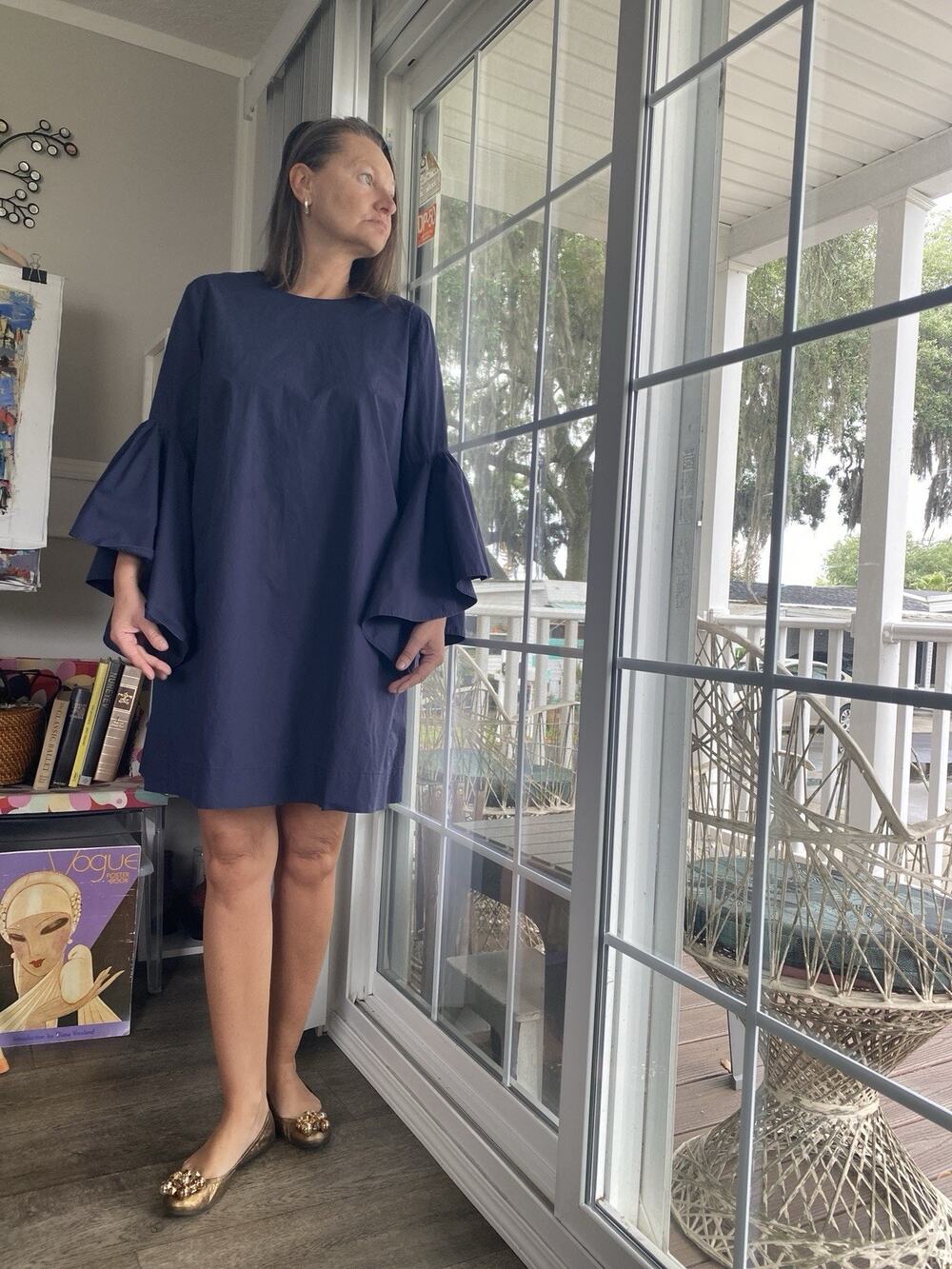 Meimeij Waterfall Shift Dress Midnight Blue IT 46 US 10 12 Cotton Made in Italy